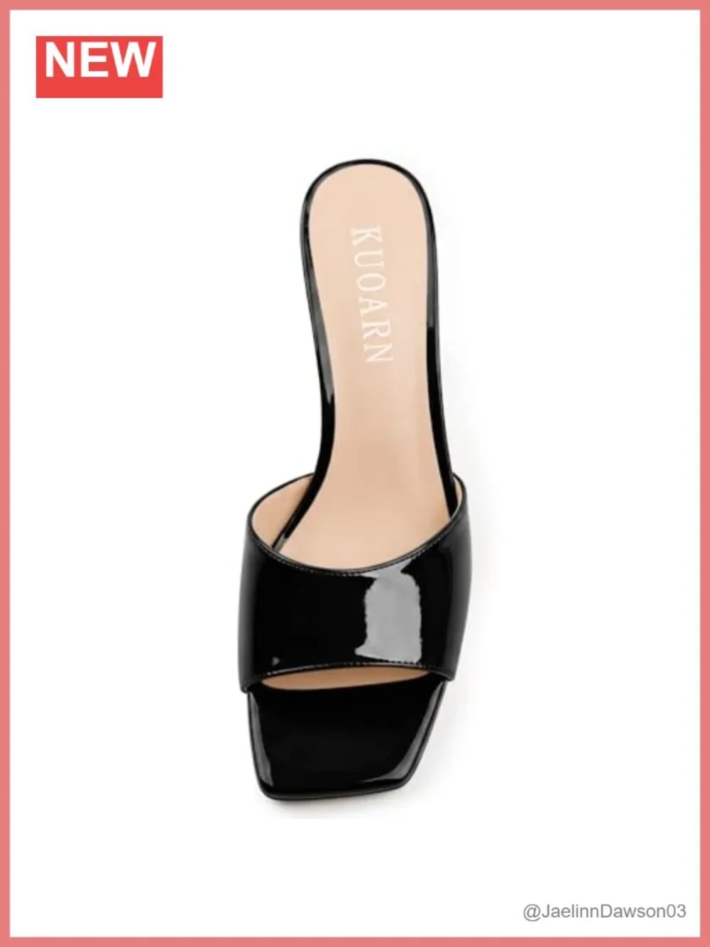 Kitten Heels Slip On Mules Backless Square Toe Sandals Low Heel Patent Leather